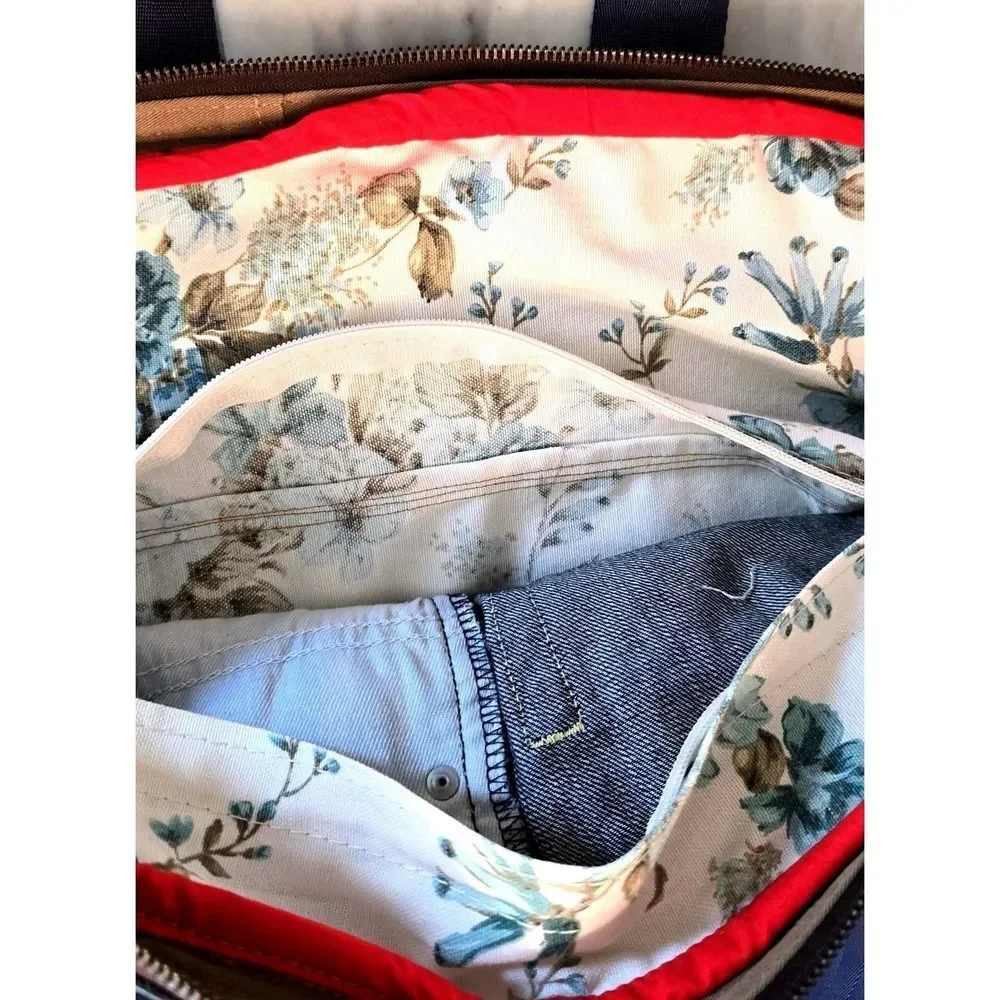 Handmade Upcycled Denim Laptop Bag 12x16 Floral Lined Jean Pocket Tote 1of1 Kind